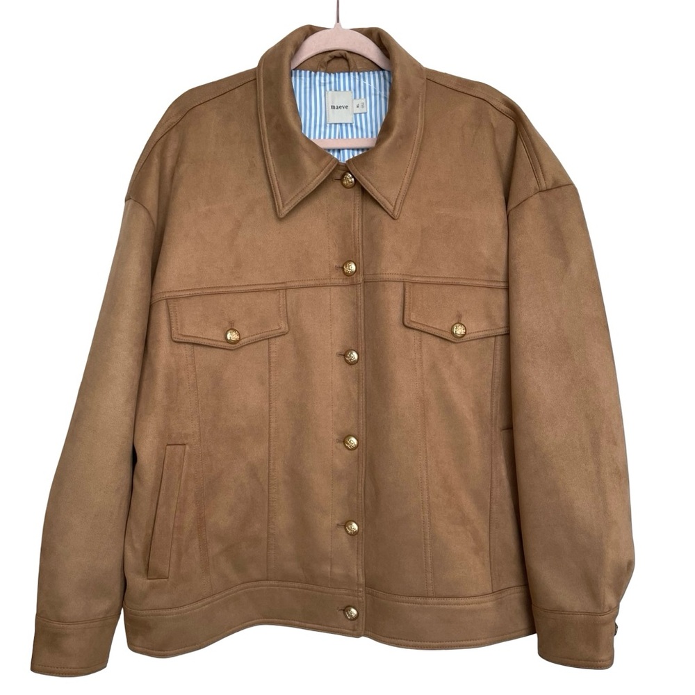 Anthropologie Maeve Faux-Suede Trucker Jacket Honey XL NWT - Picture 4 of 16